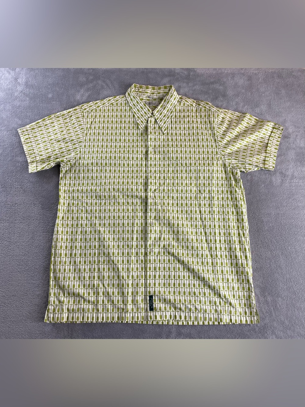 Ben Sherman Retro Art Deco Mens XL (4) Short Sleeved Button Shirt Green Cotton - Picture 2 of 9
